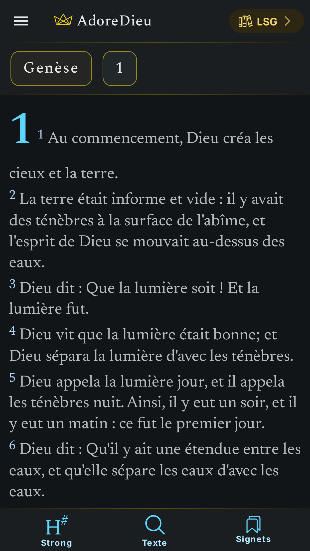 Écran de lecture de la Bible