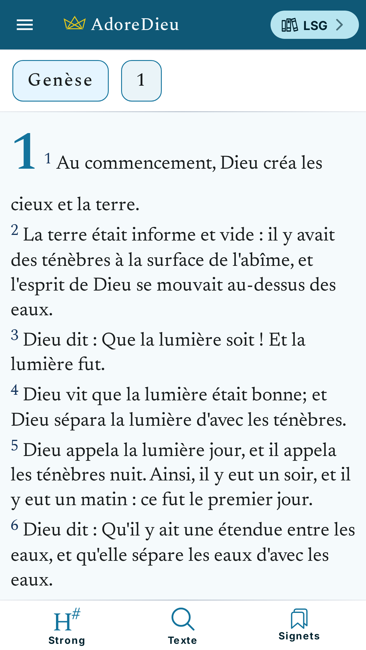 Écran de lecture de la Bible